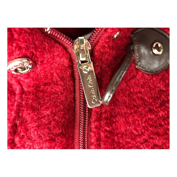 Calvin Klein Red Wool Blend Hooded Mid-Length Toggle Coat - Picture 9 of 12